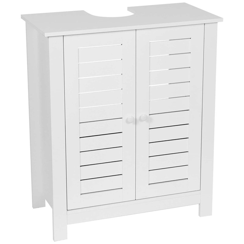 Evideco White Bathroom Vanity Under Sink Cabinet with U Shaped Cut Out Double Vented Doors Space Saving Design for Modern Bathrooms Santorin Collection Wayfair